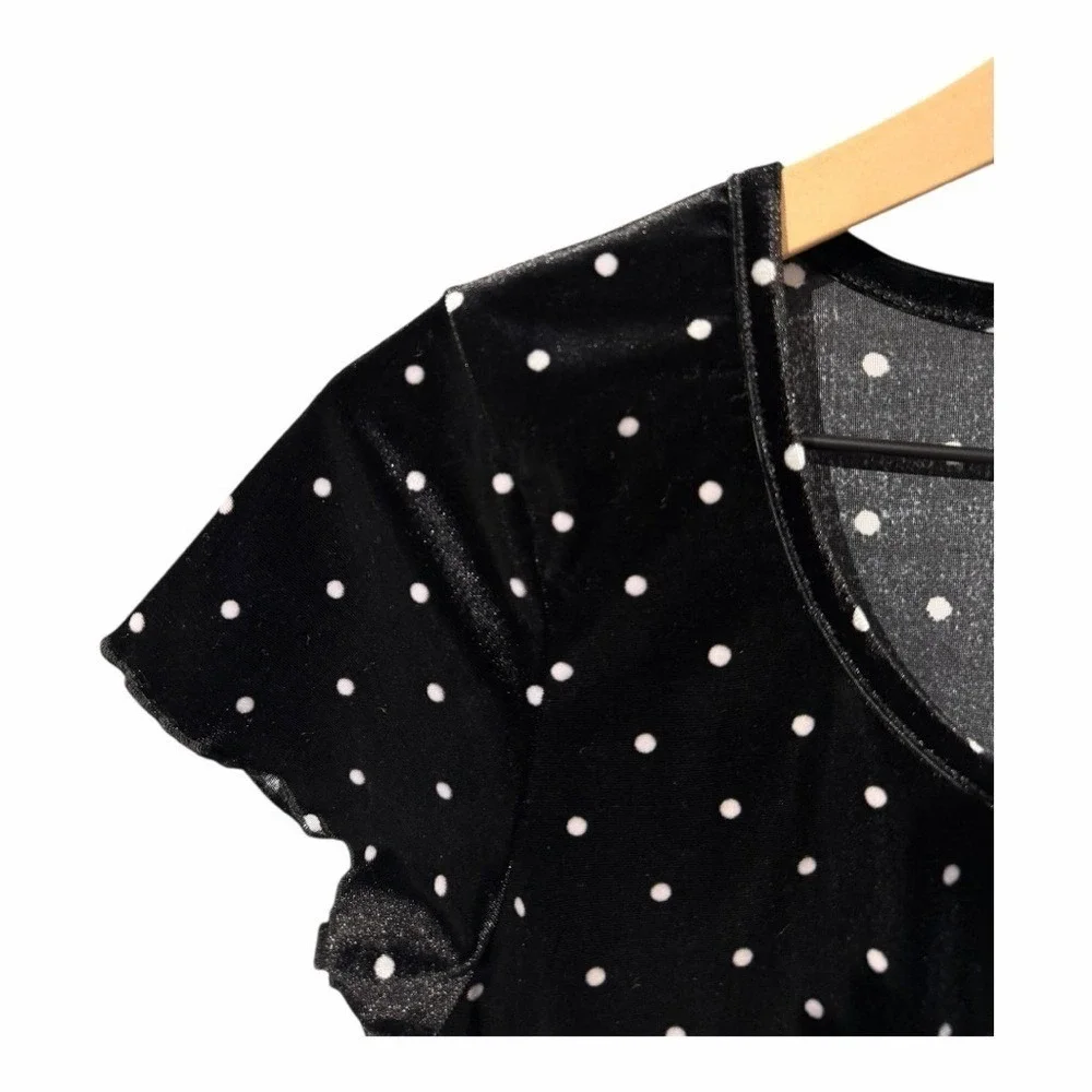 Abercrombie & Fitch Black Velvet Polka Dot Soft Stretch Top Scoop Neck — Size M - Picture 7 of 9